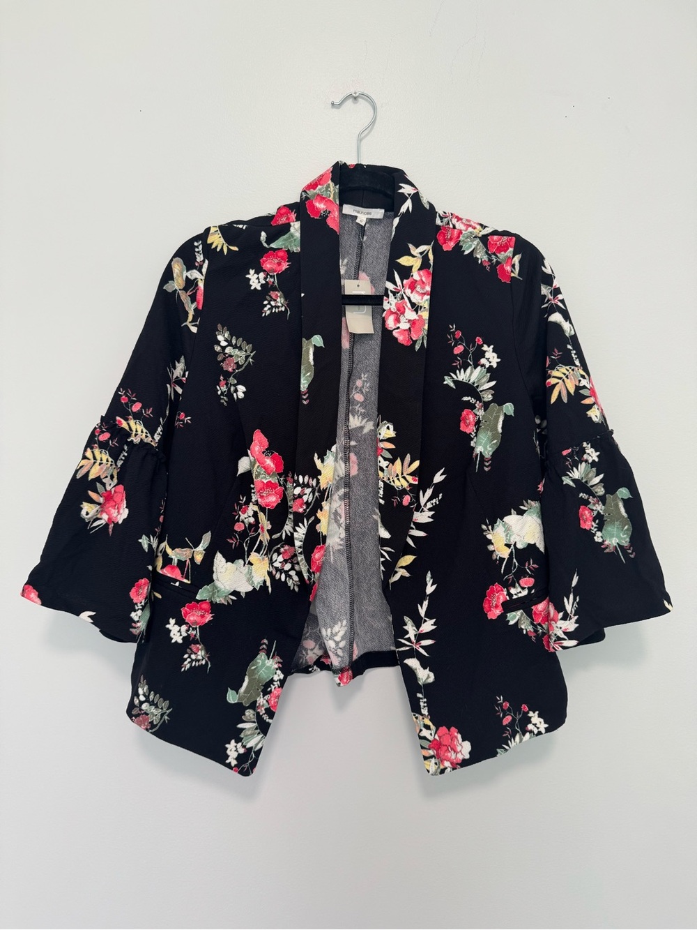Maurices Black Floral Open Front Blazer Jacket Size 0x plus size 16 NWT